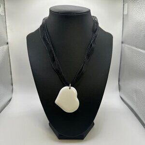 D-19 White Heart Pendant on Ribbon Cord